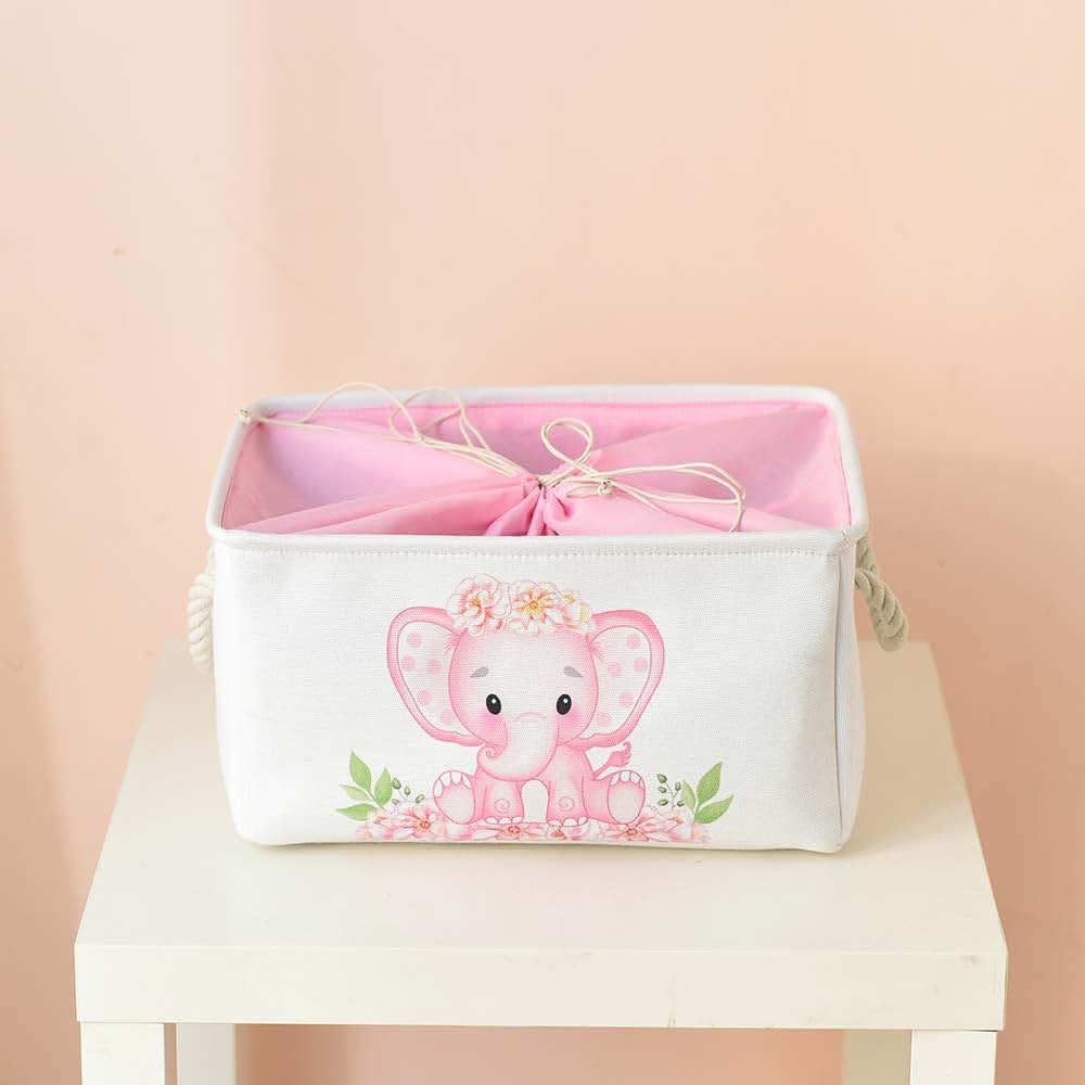 INough Pink Basket Elephant Storage Bins for Kids, Gift Box for Baby,Collapsible Storage Basket for Toys Clothes,Fabric (photo 3)