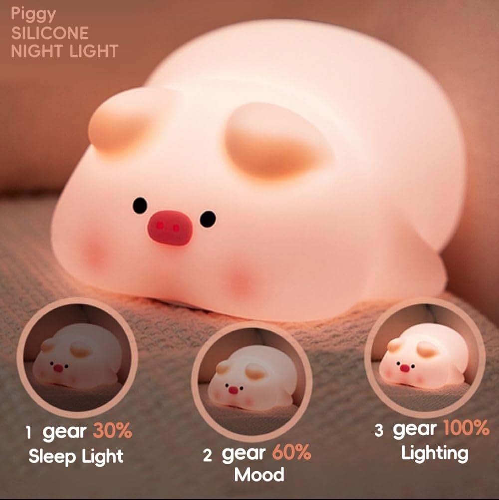 KRE MANPHI Cute Pig Night Light Silicone Squishy Piggy Touch Lamp (photo 3)