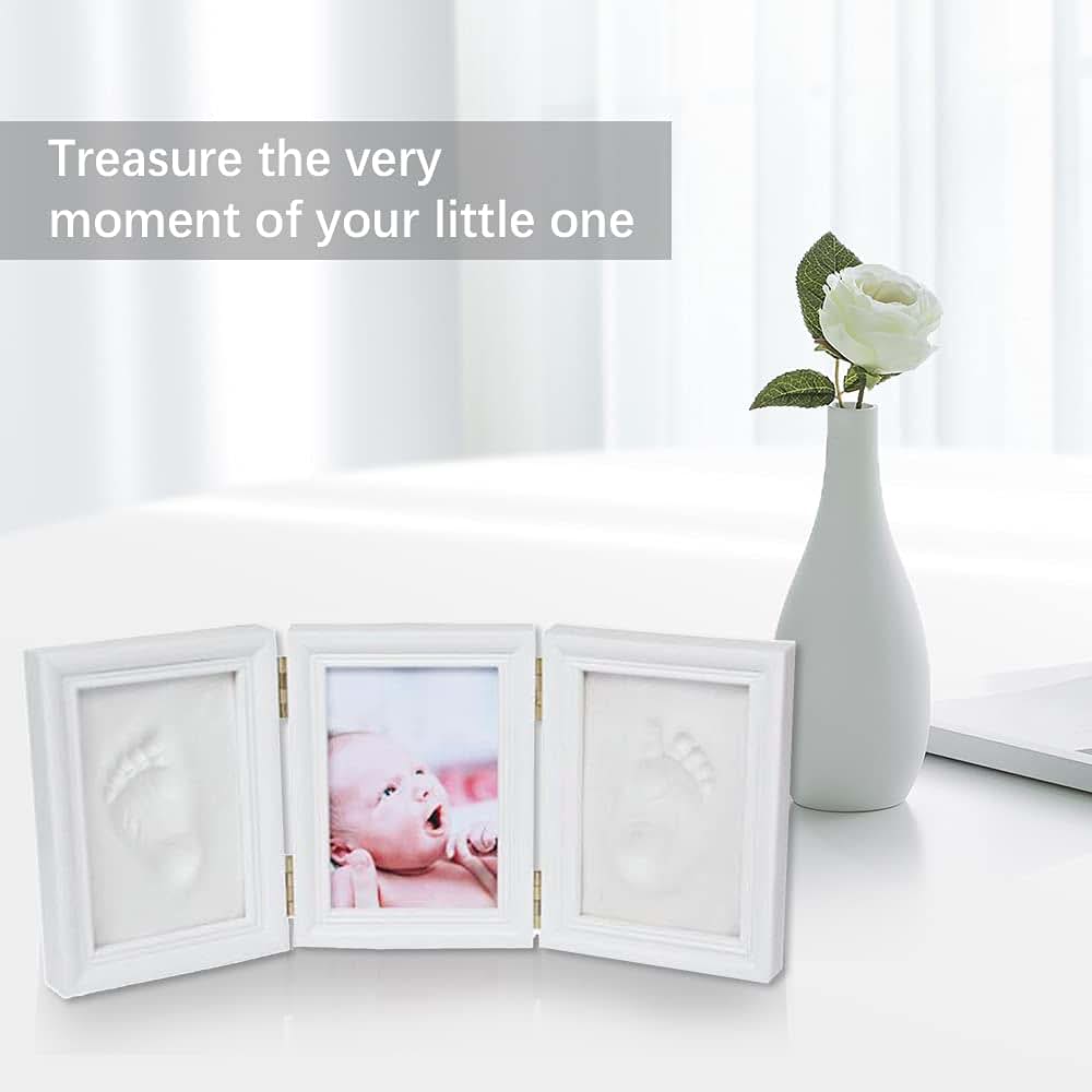 BabyOneStop Baby Hand and Footprint Kit Wooden Picture Frame for Newborns Nursery Decor