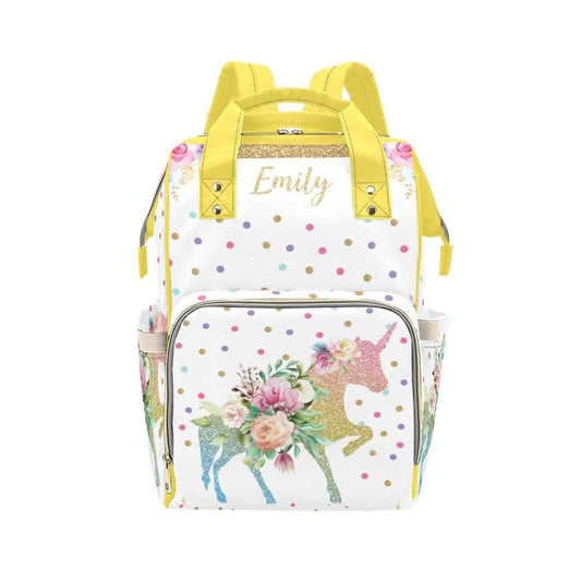 YallLocoMo Custom Name Diaper Bag Backpack Gift Floral Unicorn Glitter Dots Ultimate Nappy Bag: Spacious, Waterproof &