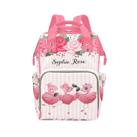 NZOOHY Three Cute Flamingo Personalized Diaper Bag Backpack,Custom Name Diaper Backpack Baby Nappy Bag Mommy Bag for
