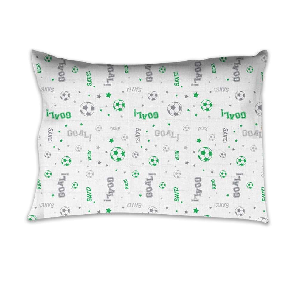 Bacati Muslin Sports 3-Piece Boys Toddler Bed Sheet Set, 100% Cotton, Soccer Ball Green/Grey