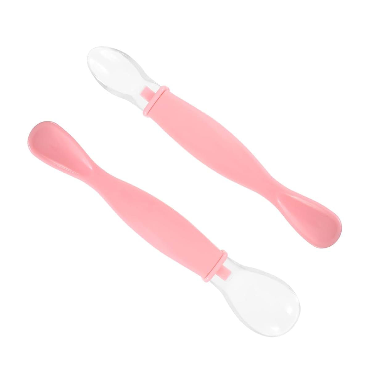 HANABASS 2pcs Pink Silicone Baby Feeding Spoons for Self Training