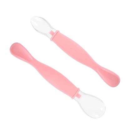 HANABASS 2pcs Pink Silicone Baby Feeding Spoons for Self Training