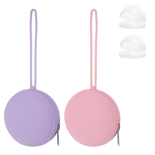 Qiuruoo 2 Pack Pacifier Holder Bag, 2 Newborn Baby Portable Silicone Pacifier Holder Case, Silicone Holder for Diaper