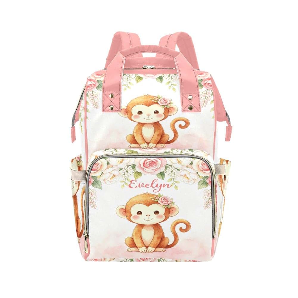 NZOOHY Greenery Cute Monkey Personalized Diaper Backpack Custom Name Multi Function Diaper Bag Travel Daypack Nursing
