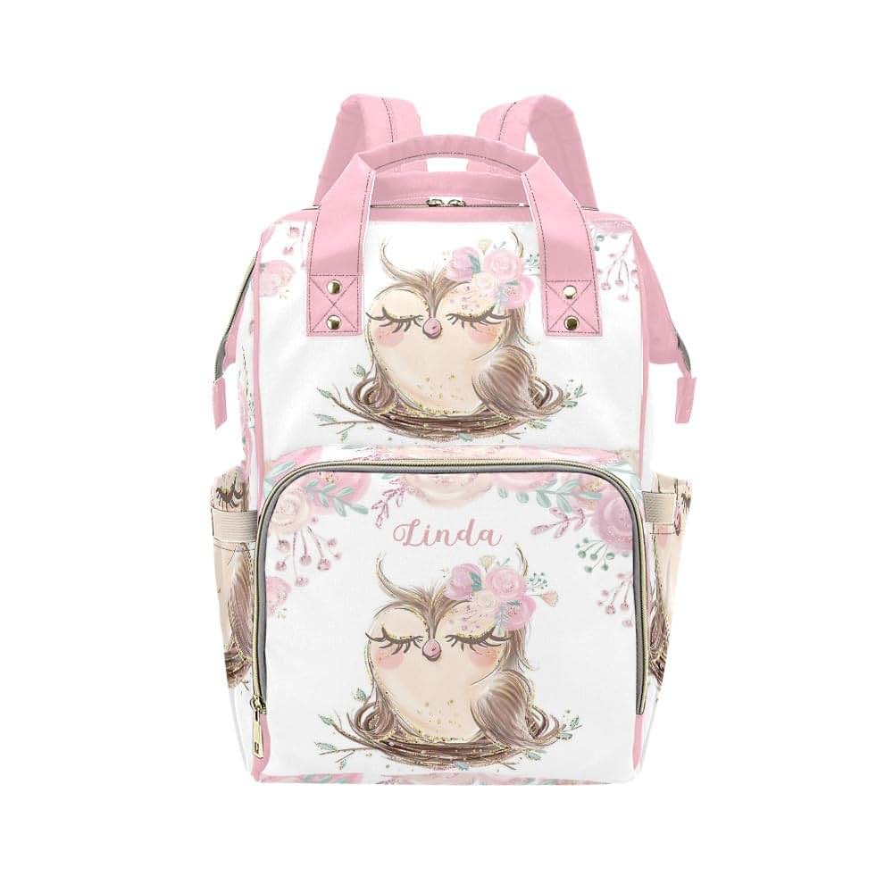NZOOHY Pink Cute Floral Owl Personalized Diaper Bag Backpack Custom Name Large Capacity Diaper Backpack Travel Daypack