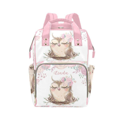 NZOOHY Pink Cute Floral Owl Personalized Diaper Bag Backpack Custom Name Large Capacity Diaper Backpack Travel Daypack