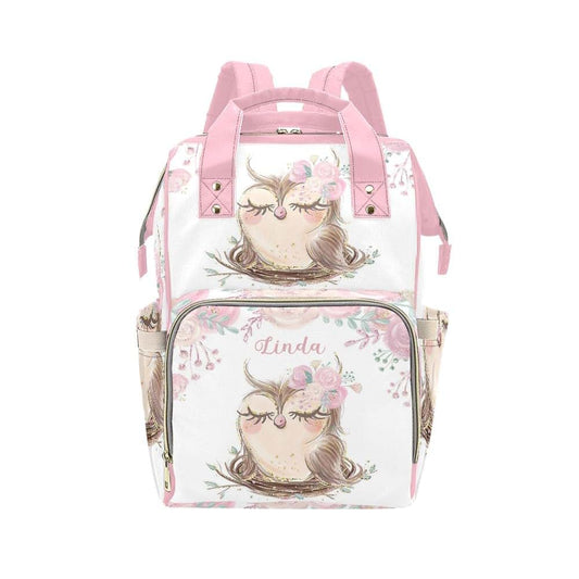 NZOOHY Pink Cute Floral Owl Personalized Diaper Bag Backpack Custom Name Large Capacity Diaper Backpack Travel Daypack