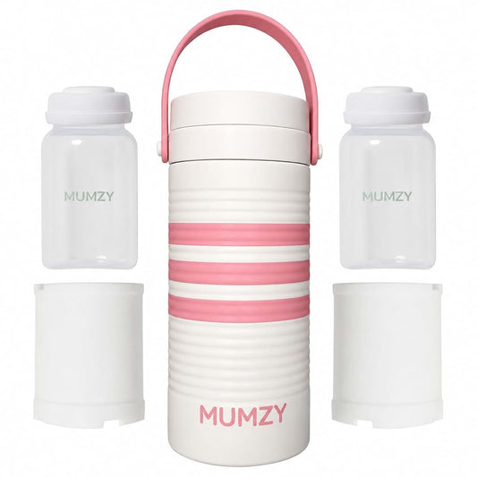 Mumzy - Portable Breastmilk Cooler - 2 Breastmilk Storage Bottles - 2 Cooler Inserts - Keep Milk Fresh for 24+ Hours