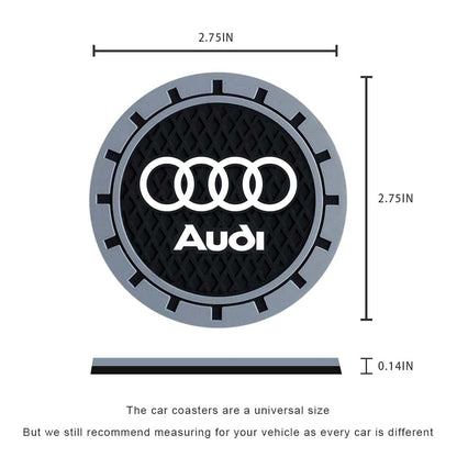 Audi Car Cup Holder Coaster Silicone with Crystal Rhinestones, 2.76 Inch, 2 Pack, Grey