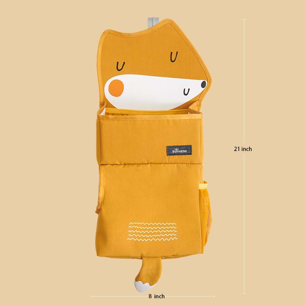SUNVENO Hanging Diaper Caddy for Crib, Nursery Organizer, Yellow Fox