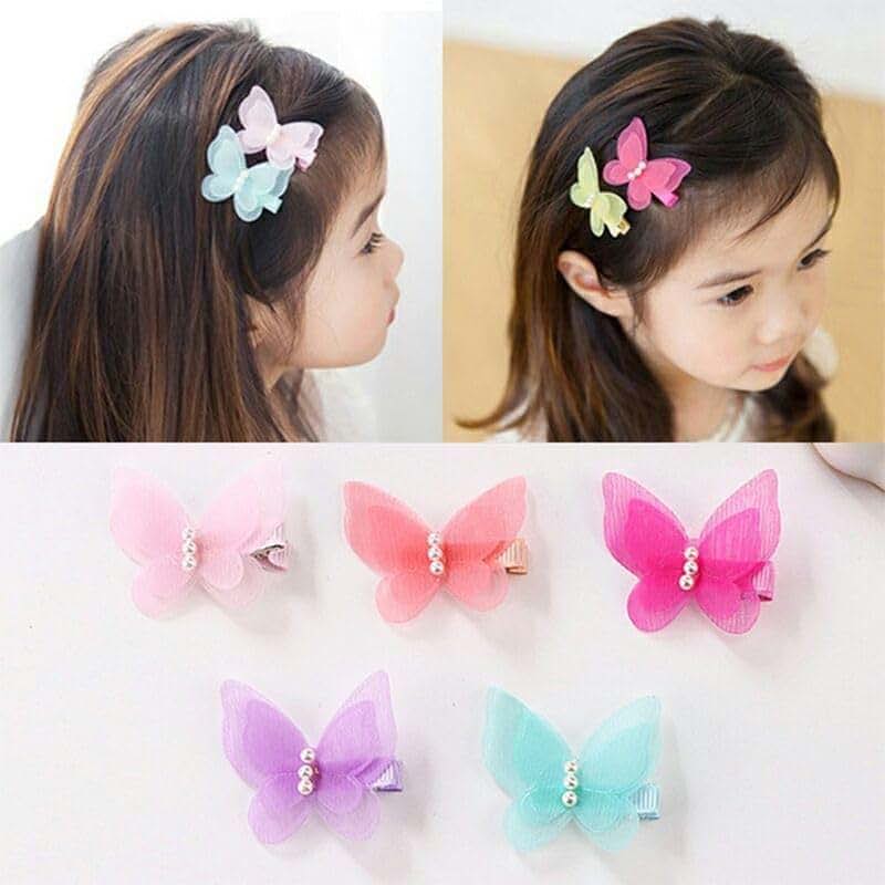 ADIASEN Chiffon Butterfly Hair Clips for Girls, Pearl Accent, 10pcs (5colors),Bow Barrettes for Girls Childrens Kids