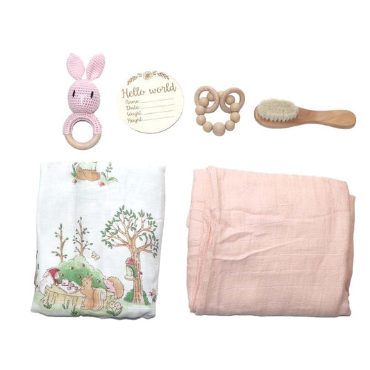 DI'FRANT® Newborn Baby Gift Box | Baby Essentials Educational Teething Toy & Soothing Crochet Rattle Set |Baby Boy