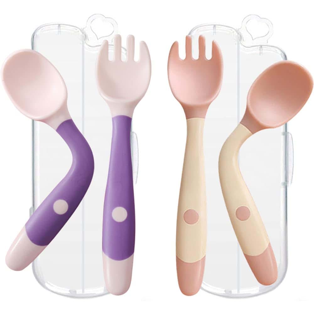 NeigeTec Toddler Utensils with Travel Case - Purple & Pink