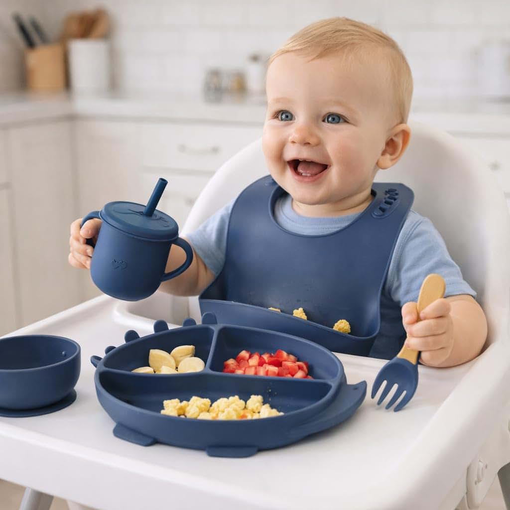 NibbleBee 15-Piece Silicone Baby Feeding Set in Navy Blue (photo 2)