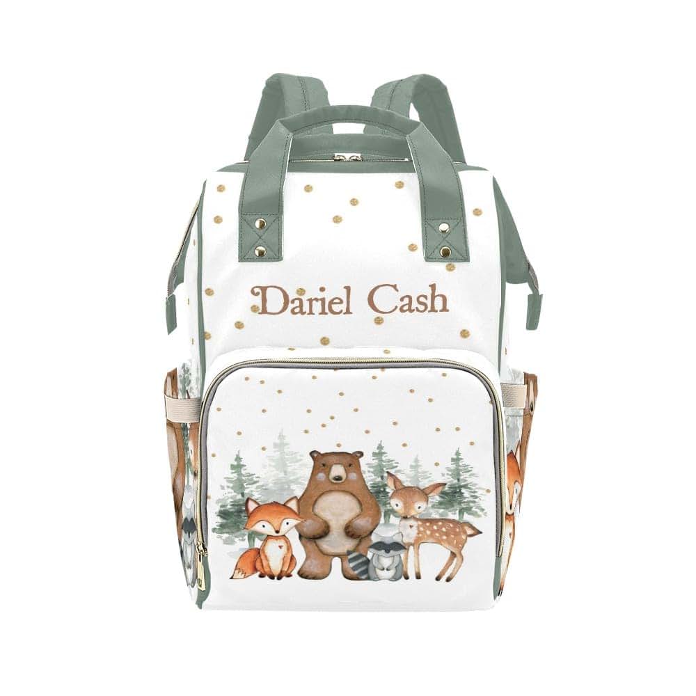 NZOOHY Woodland Animals Bear Deer Personalized Diaper Bag,Custom Name Diaper Backpack Mommy Nursing Bag for Baby Nappy