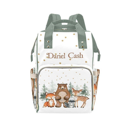 NZOOHY Woodland Animals Bear Deer Personalized Diaper Bag,Custom Name Diaper Backpack Mommy Nursing Bag for Baby Nappy