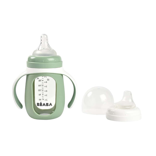 Béaba 2-in-1 Glass Baby Bottle To Sippy Cup In Sage