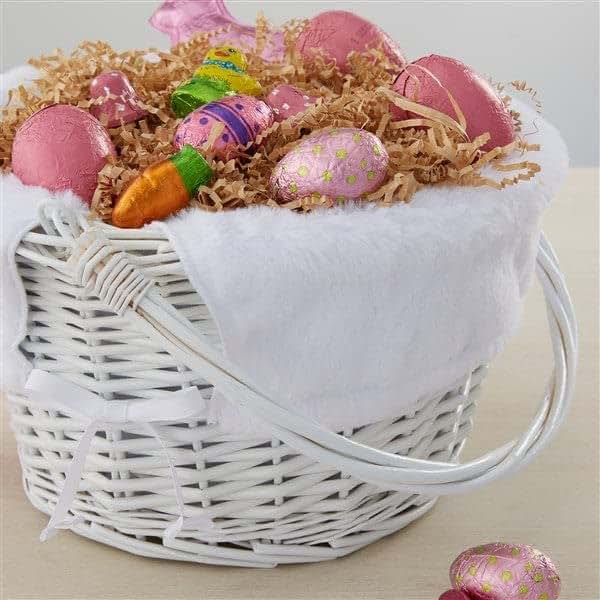 Personalization Universe Personalized Classic White Easter Basket – Embroidered White Bunny Basket Liner – Custom Kids (photo 3)