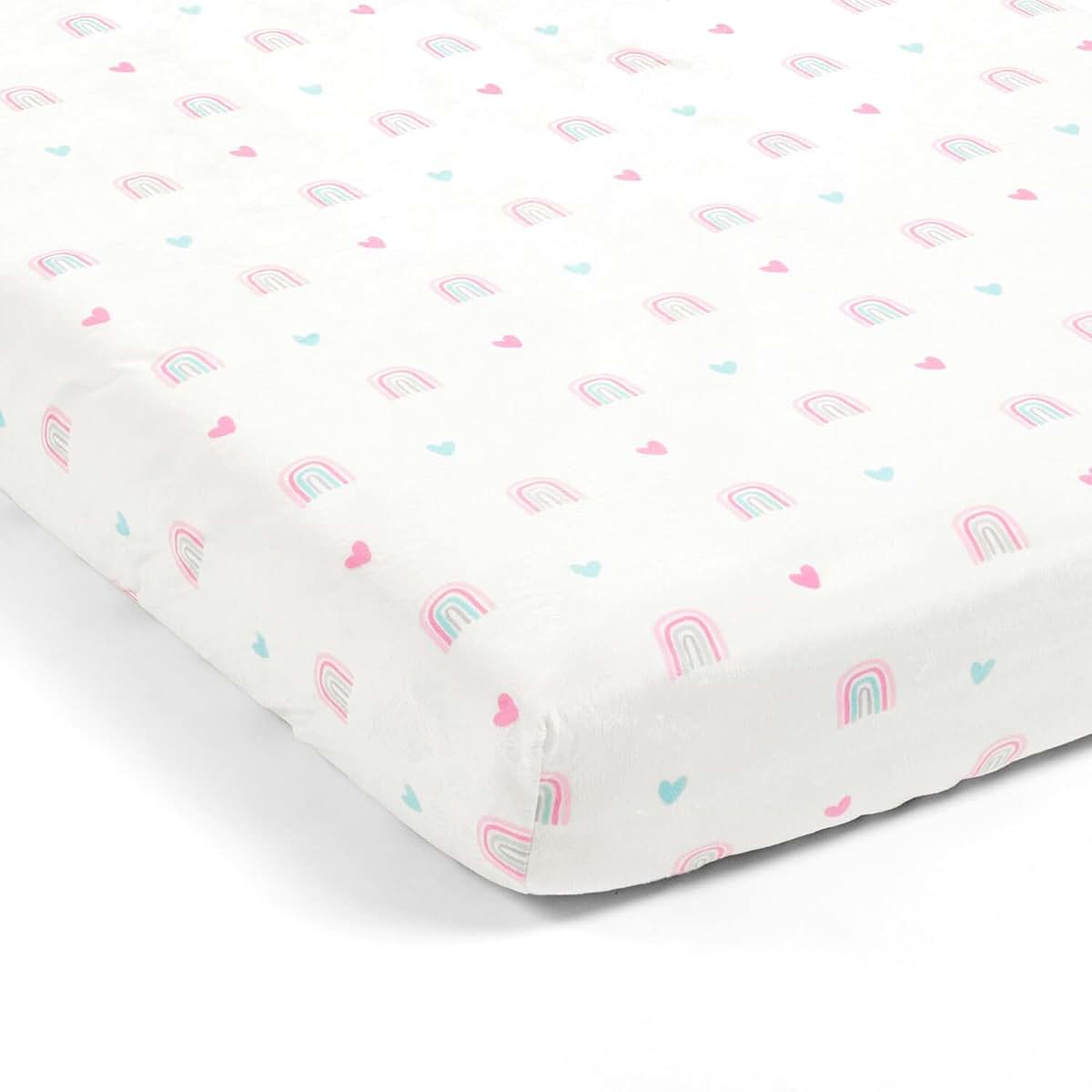 Lush Decor Llama Love Rainbow Soft Plush Fitted Crib Sheet Pink