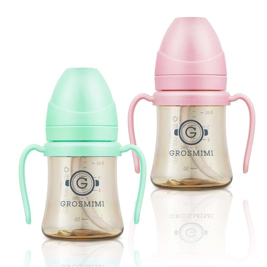 Grosmimi Spill Proof Magic Sippy Cup With Straw And Rotating Handle, 6 oz, 2-Pack