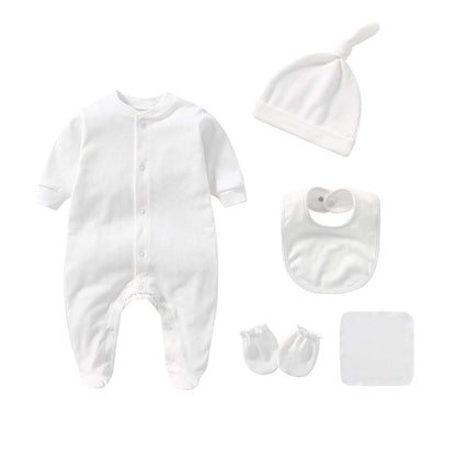 ZHENZQ 5-in-1 Newborn Baby Romper Cotton Bodysuit Breathable One-piece Garment With Baby Bib Anti-grasp Gloves For 0-3