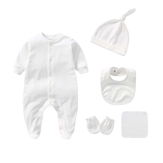 ZHENZQ 5-in-1 Newborn Baby Romper Cotton Bodysuit Breathable One-piece Garment With Baby Bib Anti-grasp Gloves For 0-3