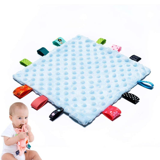 AnjeeIOT Baby Tags Security Blanket In Blue With Sensory Satin Ribbons