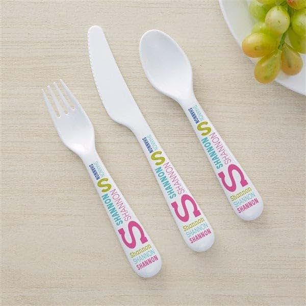 Personalization Universe Repeating Name Personalized Kids 3-Piece Utensil Set (photo 2)