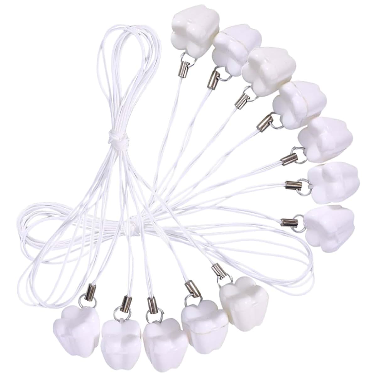 Toyandona 12pcs Plastic Tooth Holder Necklace Set - Teeth Shape White Finish Smooth Surface Keepsake Boxes