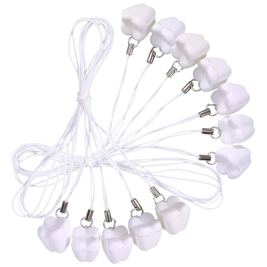 Toyandona 12pcs Plastic Tooth Holder Necklace Set - Teeth Shape White Finish Smooth Surface Keepsake Boxes