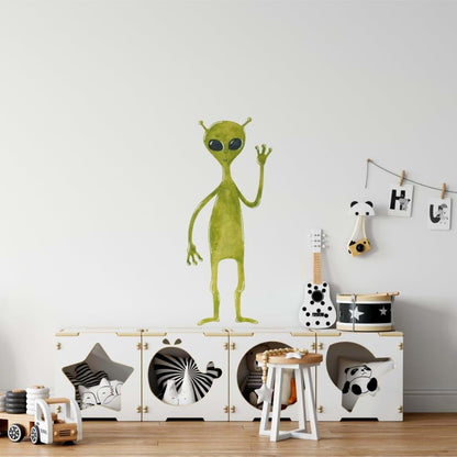 Stickit Graphix Watercolor Green Alien Wall Decal Kids Room Nursery UFO Outer Space Extraterrestrial Removable Wall
