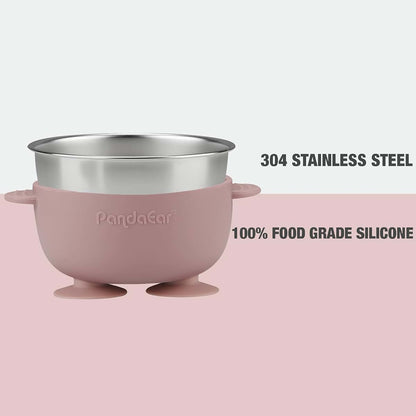 PandaEar 3 Pack Stainless Steel Suction Baby Bowls & 3 Silicone Feeding Spoons, Pink White
