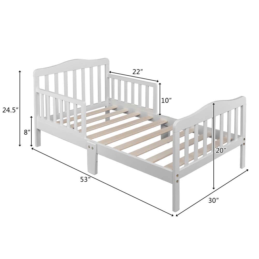 Volowoo White Classic Wood Bed Frame With Guardrails