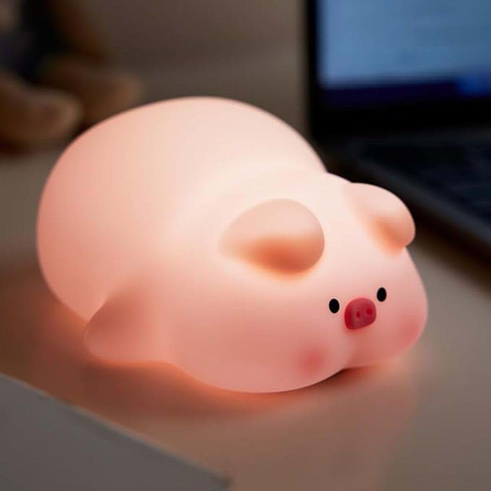 KRE MANPHI Cute Pig Night Light Silicone Squishy Piggy Touch Lamp