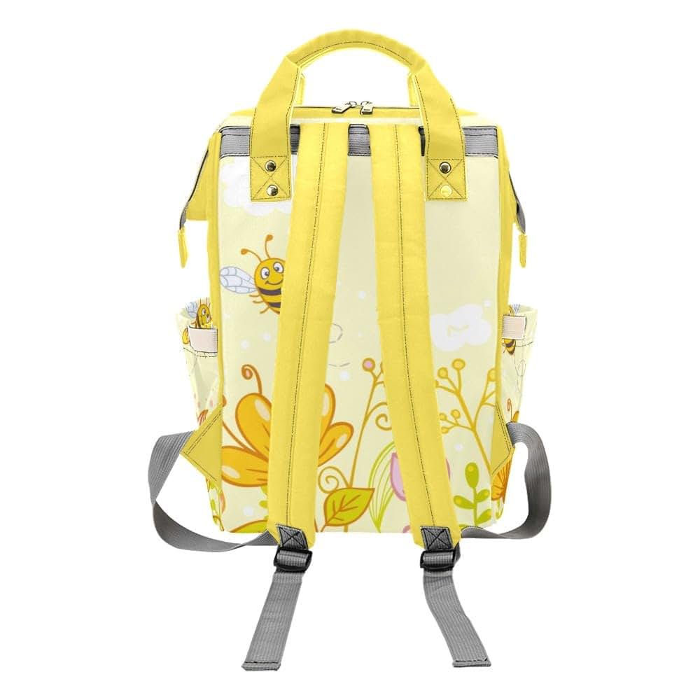 NZOOHY Honey Bees with Floral Personalized Diaper Bag Backpack Multi-Function Custom with Name Large Travel Nappy Mommy (photo 2)