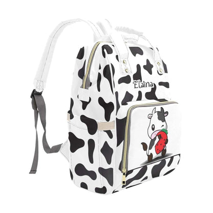 YallLocoMo Personalized Diaper Bag Backpack Name Cute Strawberry Cow Multifunction Travel Backpack Nappy Bag Daypack (photo 3)