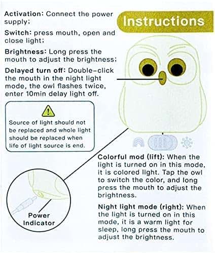Cute Owl Night Light for Kids with USB Rechargeable Multi-Color Silicone