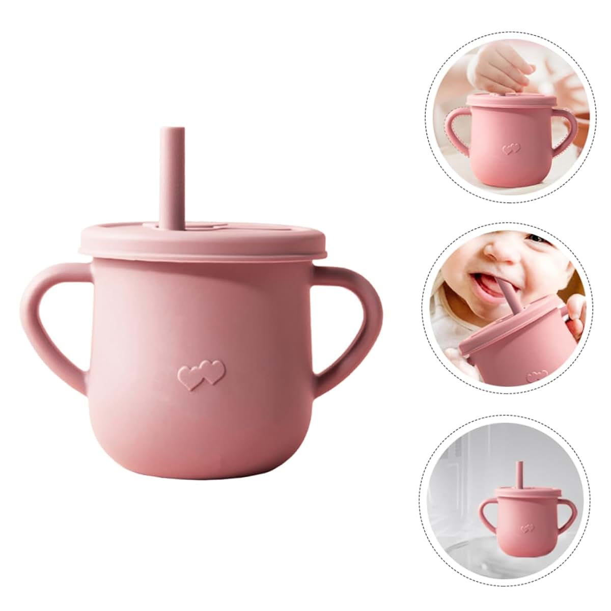 Vaguelly Kids Silicone Straw Training Cup with Double Handles