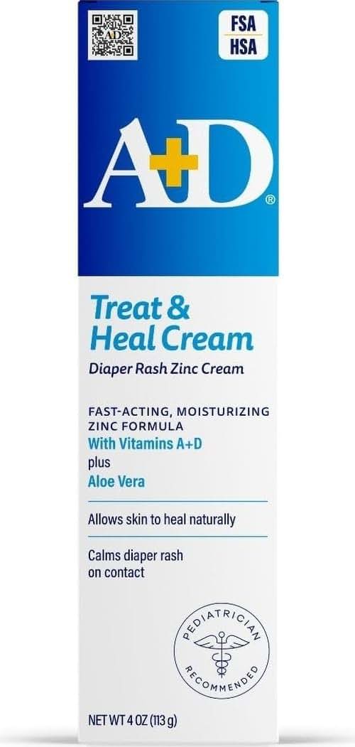 A+D Zinc Oxide Diaper Rash Treatment Cream for Baby Skin Care