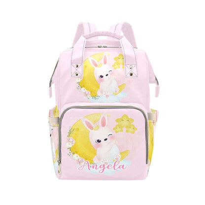 NZOOHY Little Bunny Sits on Moon Personalized Diaper Bag Backpack Multi-Function Custom with Name Large Travel Nappy