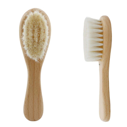 Tikmno 2-Pcs Natural Goat Hair Baby Hair Brush With Wooden Handle