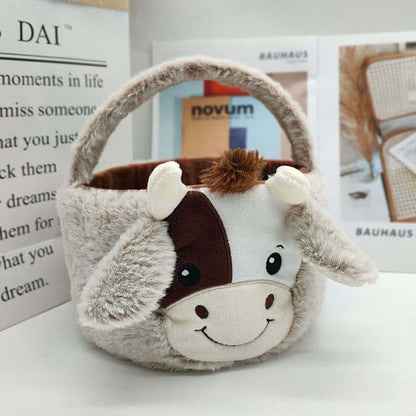 TRURENDI Personalized Plush Basket 10 inch Cow Easter Plush Basket Easter Plush Basket Egg Hunting Bags Easter