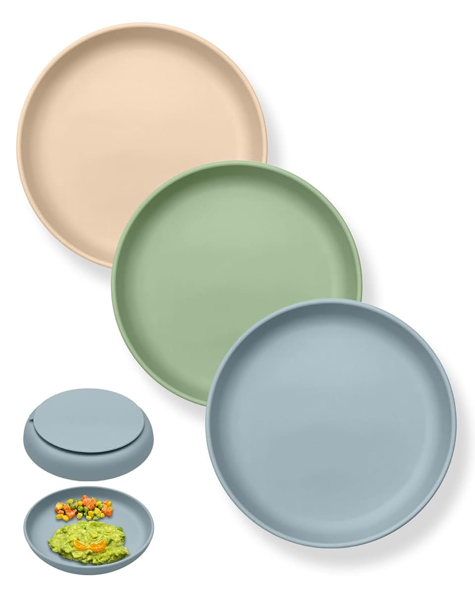 Qyeejong Silicone Suction Plates for Toddlers (3-Pack)