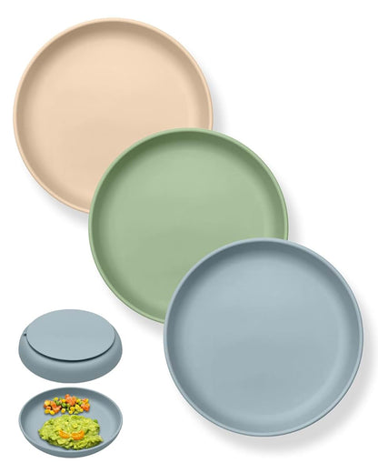 Qyeejong Silicone Suction Plates for Toddlers (3-Pack)