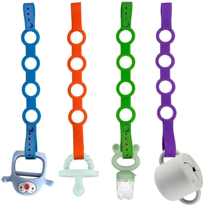 4-Pack Silicone Toy Safety Straps with Push Button Buckle