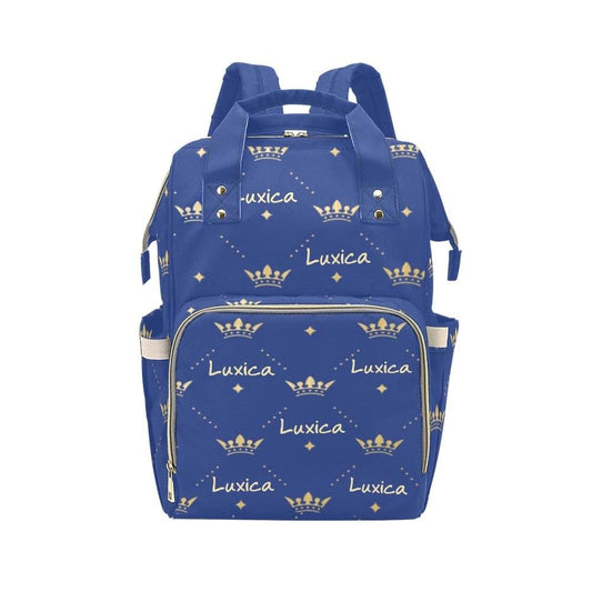 NZOOHY Dark Blue Golden Crown Personalized Diaper Bag,Custom Name Diaper Backpack Mommy Nursing Bag for Baby Boy Girl