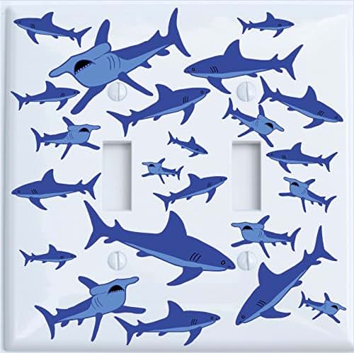 Presto Wall Decals Double Toggle Shark Attack Light Switch Plates Covers/Sharks Childrens Nursery Wall Decor (Double (photo 2)