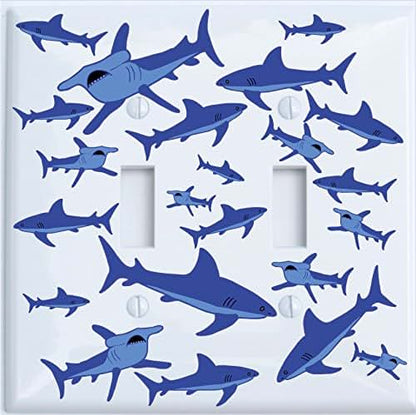 Presto Wall Decals Double Toggle Shark Attack Light Switch Plates Covers/Sharks Childrens Nursery Wall Decor (Double (photo 2)